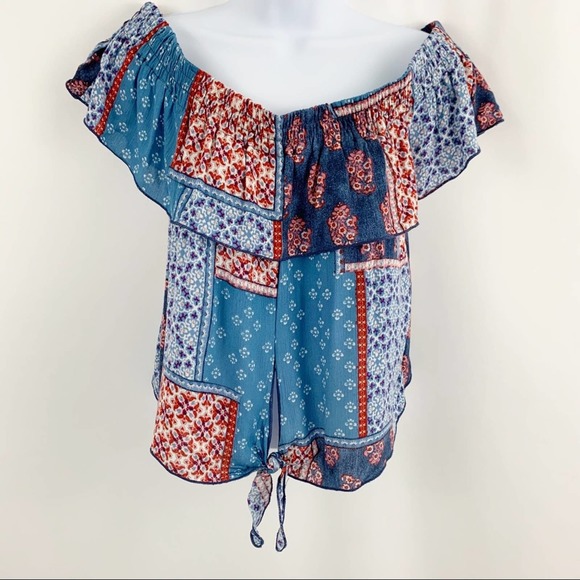 Pink Lemonade Faux Patchwork Off Shoulder … - Picture 1 of 7